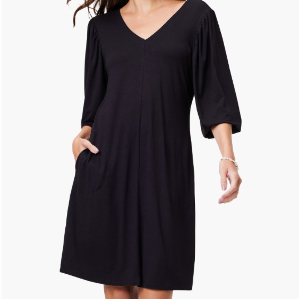 NIC+ZOE Black V-Neck 3/4 Sleeve Sheath Knit Dress Size M NWT